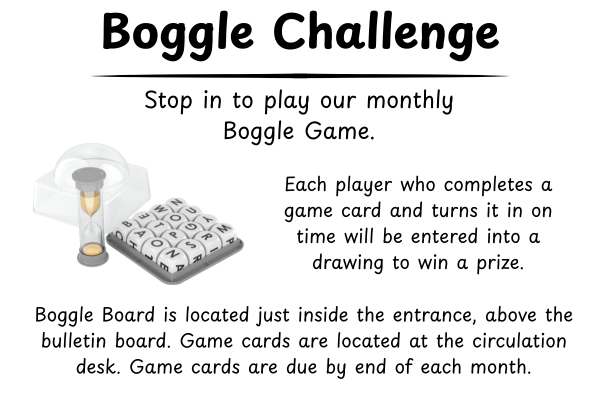 Monthly Boggle game at the Library